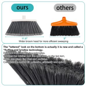 Michao Upgrade Broom and Dustpan Set, Silicone Broom,Long Handle Broom with Upright Standing Dustpan, Squeegee - Broom for Indoor Cleaning 2+1,for Indoor Outdoor,Smooth Floors, Rugs (Grey-White)