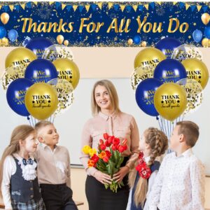 Thank You Appreciation Party Decorations Blue Gold Thanks for All You Do Banner with 18 Pcs Balloons We Appreciate You Yard Sign Decor Gifts for Graduation Pastor Employee Staff Teachers Doctors