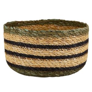 santa barbara design studio seagrass woven bowl storage basket for home décor, 4.5" h x 8" diameter, moss/natural/black