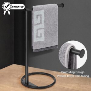 NearMoon Hand Towel Holder Stand, Thicken Metal L Shape Hand Towel Rack, Small Towel Ring Stand, Stable Free-Standing Towel Bar for Bathroom Kitchen Vanity Countertop, 8” L 12” H (Matte Black, 1 Pack)