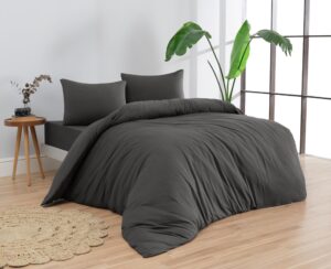 venice home 100% cotton jersey duvet cover set - extra soft - easy fit - 3 piece set - all season - comfy - 3 pcs (anthracite, twin/twin xl)