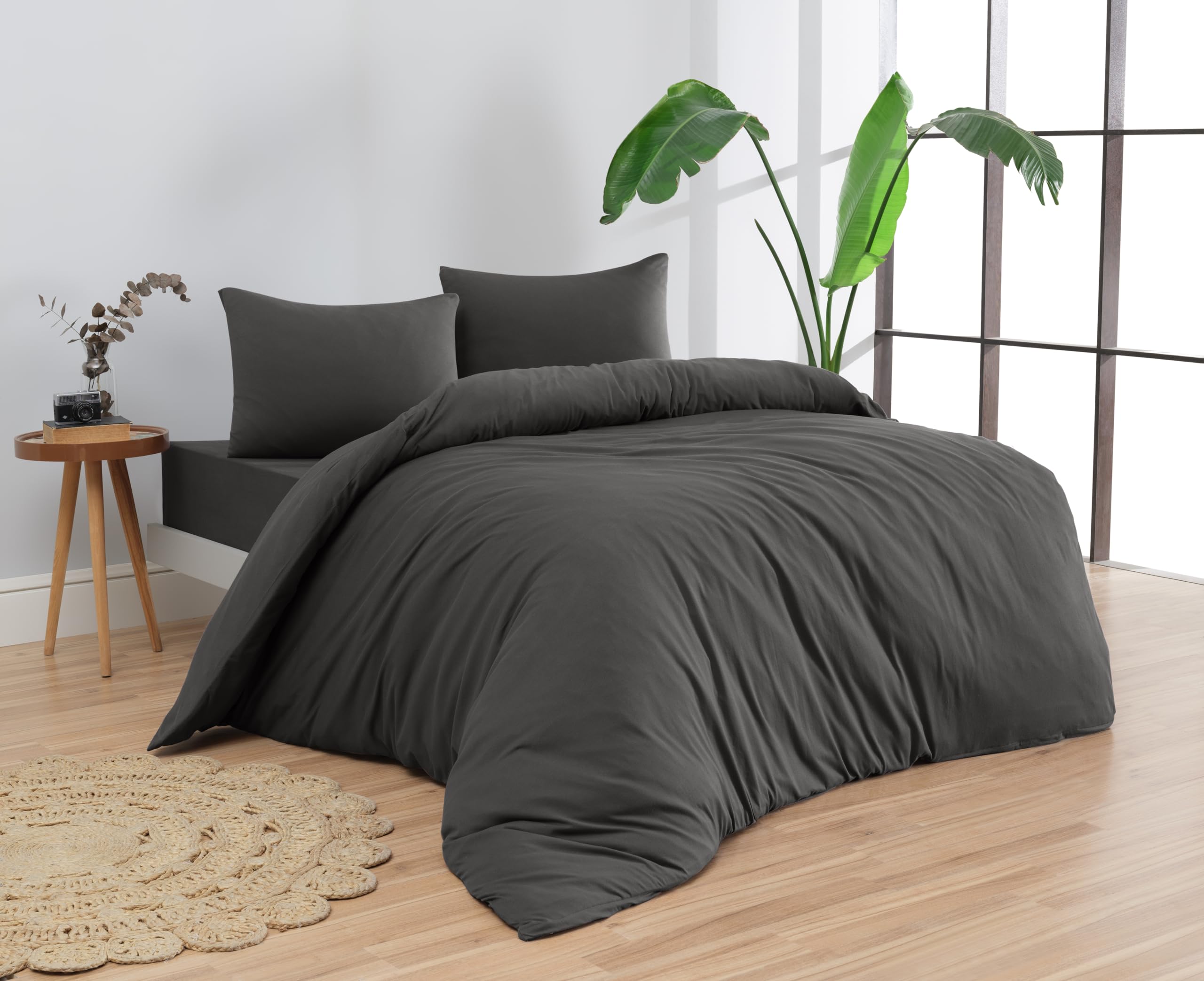 Venice Home 100% Cotton Jersey Duvet Cover Set - Extra Soft - Easy Fit - 3 Piece Set - All Season - Comfy - 3 pcs (Anthracite, Twin/Twin XL)