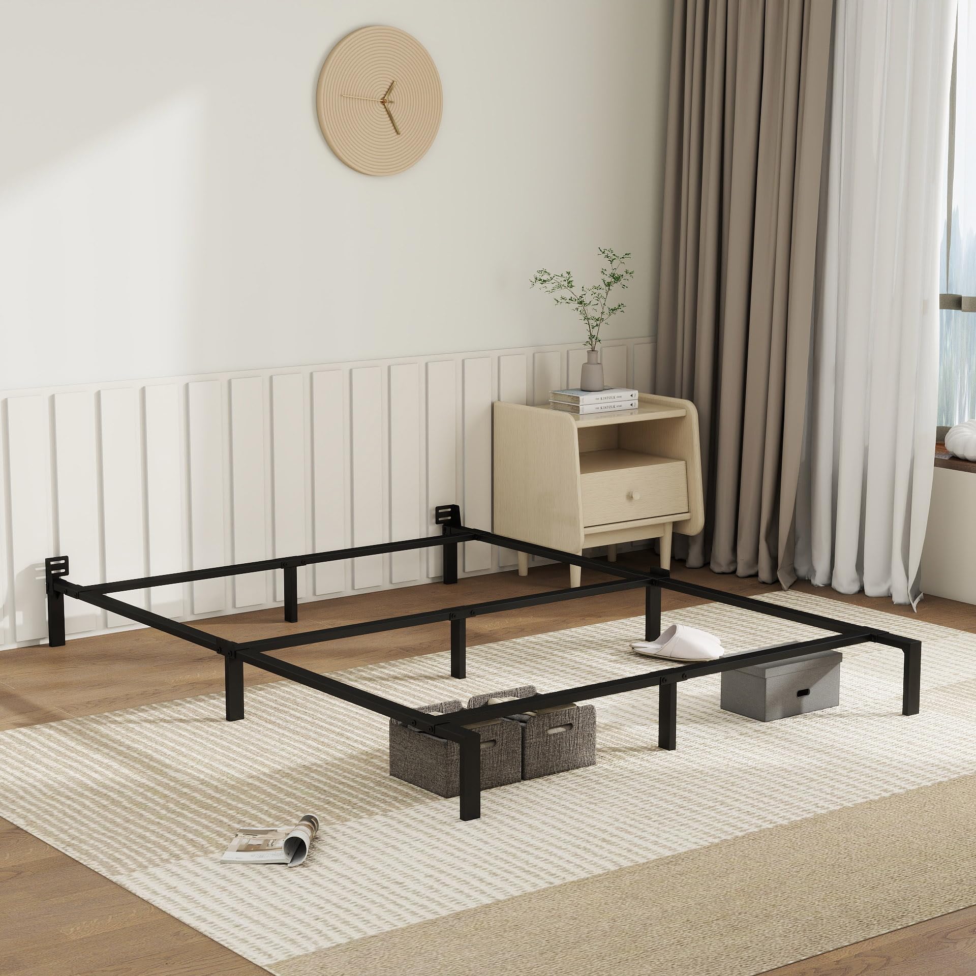 HUAXIN LUCKY Metal Bed Frame / 7 Inch Queen Support Bed Frame for Box Spring and Mattress, Heavy Duty Bed Base, Noise Free Platform Bed, Easy Assembly, Black