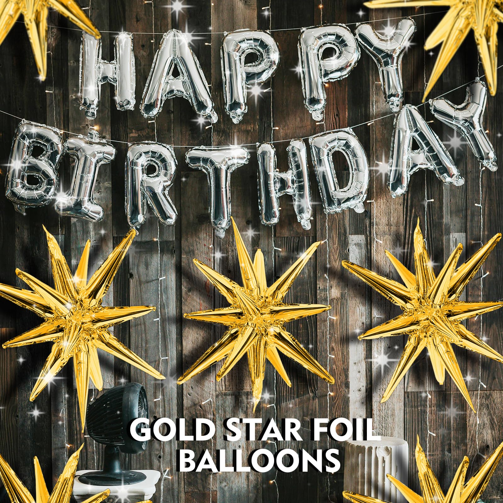 9 Pcs Gold Star Foil Balloons, Huge One-Piece 14-Pointed Star Explosion Balloons, 4D Gold Star Aluminum Foil Balloons for Birthday, Baby Shower, Wedding, Graduation Decorations Supplies