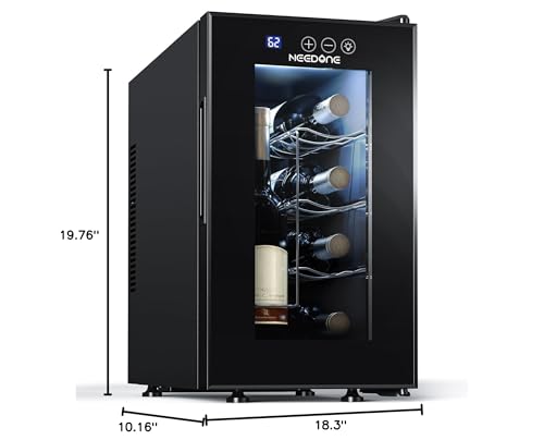 NEEDONE Wine Cooler Fridge, 8 Bottle Wine Chiller with Wine Rack/Lighting, Fast Cooling Thermoelectric Queit Wine Cabinet Cellar for Red White, Energy Efficient Gifts for Women Men