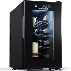 needone wine cooler fridge, 8 bottle wine chiller with wine rack/lighting, fast cooling thermoelectric queit wine cabinet cellar for red white, energy efficient gifts for women men