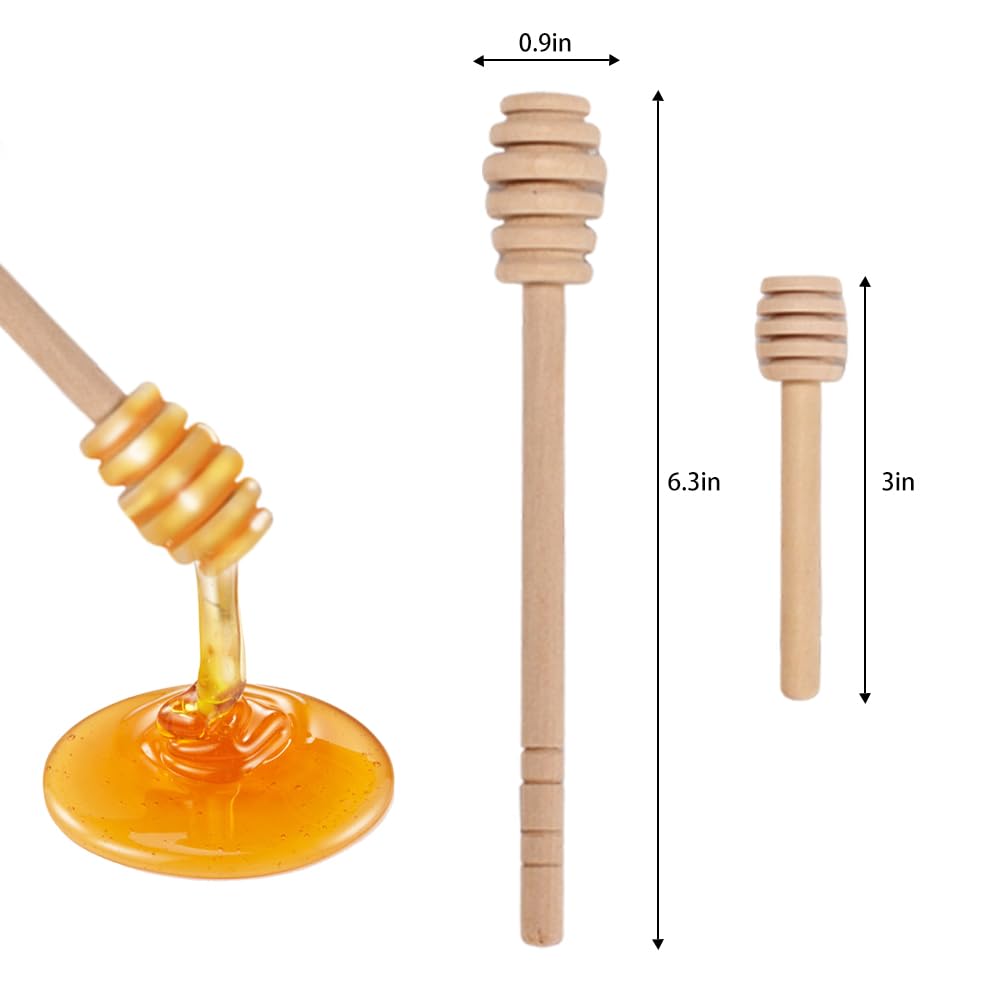 Wooden Honey Dippers 10 Pcs Set Honey Dipper Sticks Honey Mixing Stirrer for Party Favors Décor Food Boards, 5 Pcs 6 Inches & 5 Pcs 3 Inches