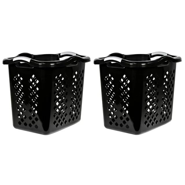 ReMoiz 2 Pack Ultra Easy Carry Plastic Laundry Hamper, 2 Bushel Lamper Plastic Laundry Basket with Silver Handles,Dirty Clothes Laundry Hamper Bin for Home, Apartment, or Dorm Room, Black