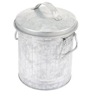 besportble galvanized trash can mini desktop wastebasket with lid and handle metal table flowerpot countertop trash can garbage bin rubbish bucket pencil holder pen cup makeup brush holder a