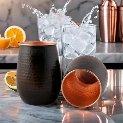 Staglife 20 Oz Black Matte Moscow Mule Pure Copper Tumbler Cups for Drinking Water, Genuine Copper Mugs for Moscow Mules, Hammered Real Solid Pure Copper Mug Cup, Gifts Set of 2, Large