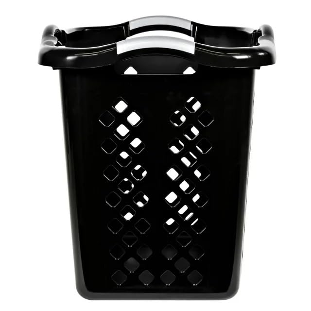 ReMoiz 2 Pack Ultra Easy Carry Plastic Laundry Hamper, 2 Bushel Lamper Plastic Laundry Basket with Silver Handles,Dirty Clothes Laundry Hamper Bin for Home, Apartment, or Dorm Room, Black