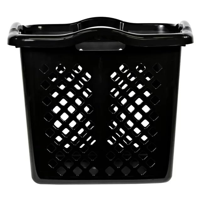 ReMoiz 2 Pack Ultra Easy Carry Plastic Laundry Hamper, 2 Bushel Lamper Plastic Laundry Basket with Silver Handles,Dirty Clothes Laundry Hamper Bin for Home, Apartment, or Dorm Room, Black