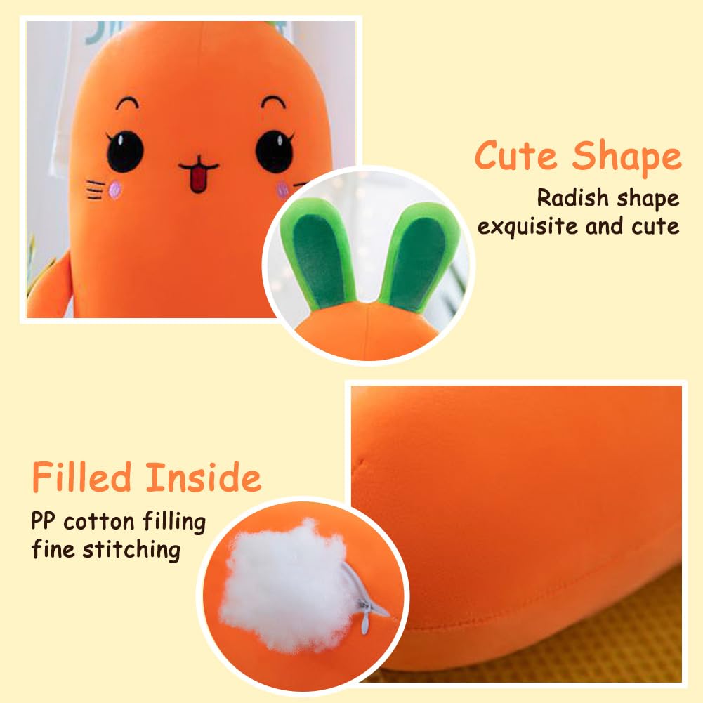 Shapeazy Carrot Plush Toy,Soft Carrot Hugging Pillow Cute Stuffed Doll Toy,Plush Vegetable Pillows Throw Pillow Plush Pillow for Kids Plush Toys Gift for Birthday Valentine Christmas (51.2inch)