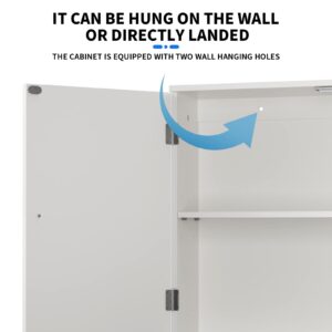 Qimu Bathroom Wall Cabinet White Bathroom Wall Mount Storage Cabinet, Medicine Cabinet with 2 Doors, Wood Hanging Cabinet, Floor Standing Storage Cupboard with Adjustable Shelf, W23.6''x D6 xH20''