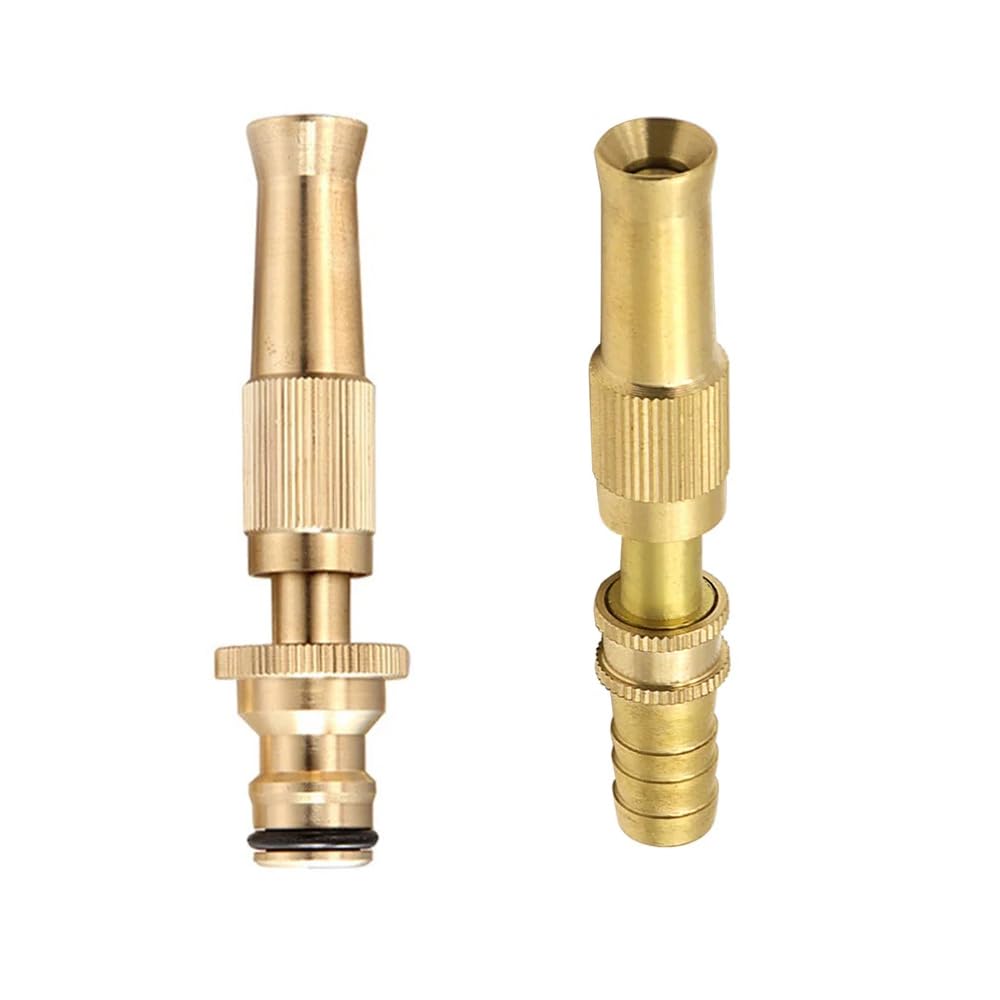 RecDec 2 Pack High Pressure Hose Nozzle Brass Adjustable Twist Spray Sprinkler Heavy Duty Quick Connect Jet Sweeper Spout for Water Gun Tap Spigot Garden Hose Connector Fittings Pipe