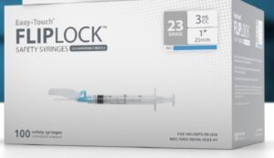 easytouch 23g, 3ml, 1""(25mm) saftey syringe, luer lock, 100 count - 822331, white