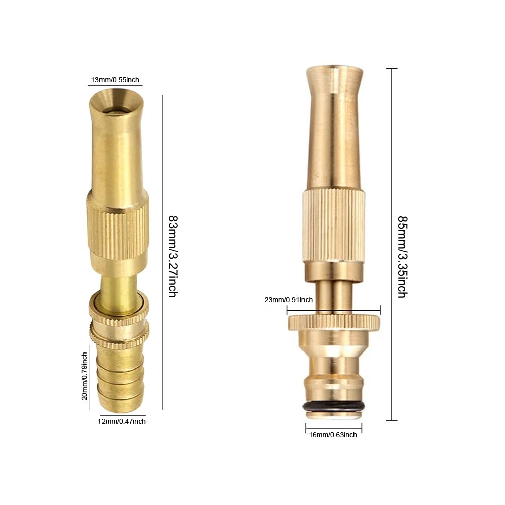 RecDec 2 Pack High Pressure Hose Nozzle Brass Adjustable Twist Spray Sprinkler Heavy Duty Quick Connect Jet Sweeper Spout for Water Gun Tap Spigot Garden Hose Connector Fittings Pipe