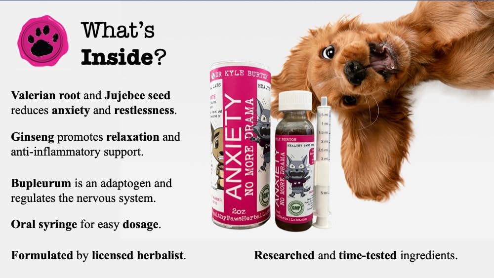 HEALTHY PAWS HERBAL LABS No More Drama Calming Herbs for Dogs & Cats - Natural Stress & Anxiety Relief Supplement - 2oz