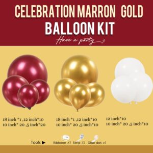 Maroon and Gold Balloon Garland Kit 132 pcs pearl Burgundy and White chrome Gold white Balloons for 2024 graduation Bridal Shower Birthday Party Decorations