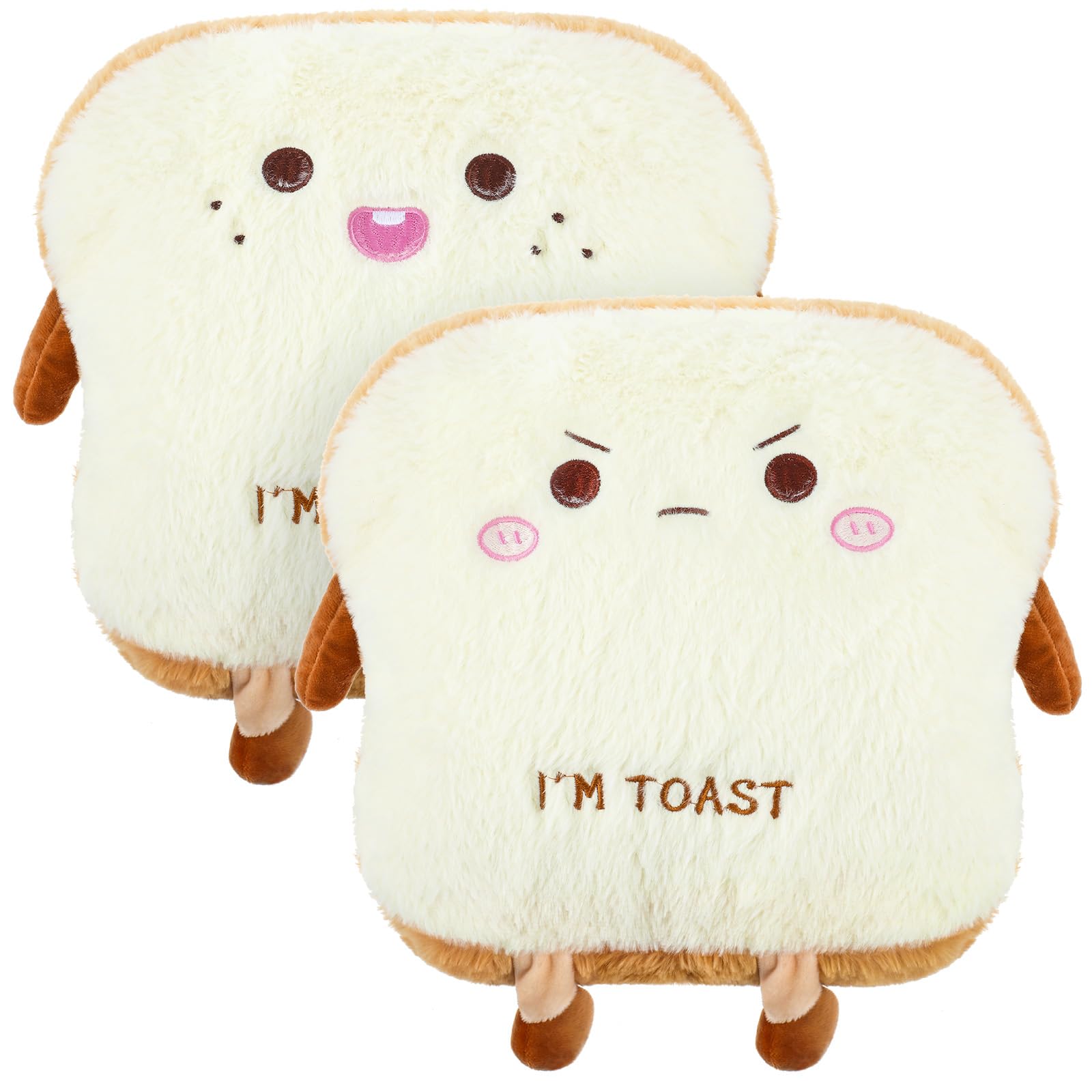 Lineshading 2 Pcs Toast Bread Pillow 15.8 x 13.8 x 6 Inch Bread Shape Plush Pillow Cute Food Decor Soft Food Sofa Cushion Toast Sliced Plush Stuffed Toy for Home Bed Room Decor, Happy and Angry Face