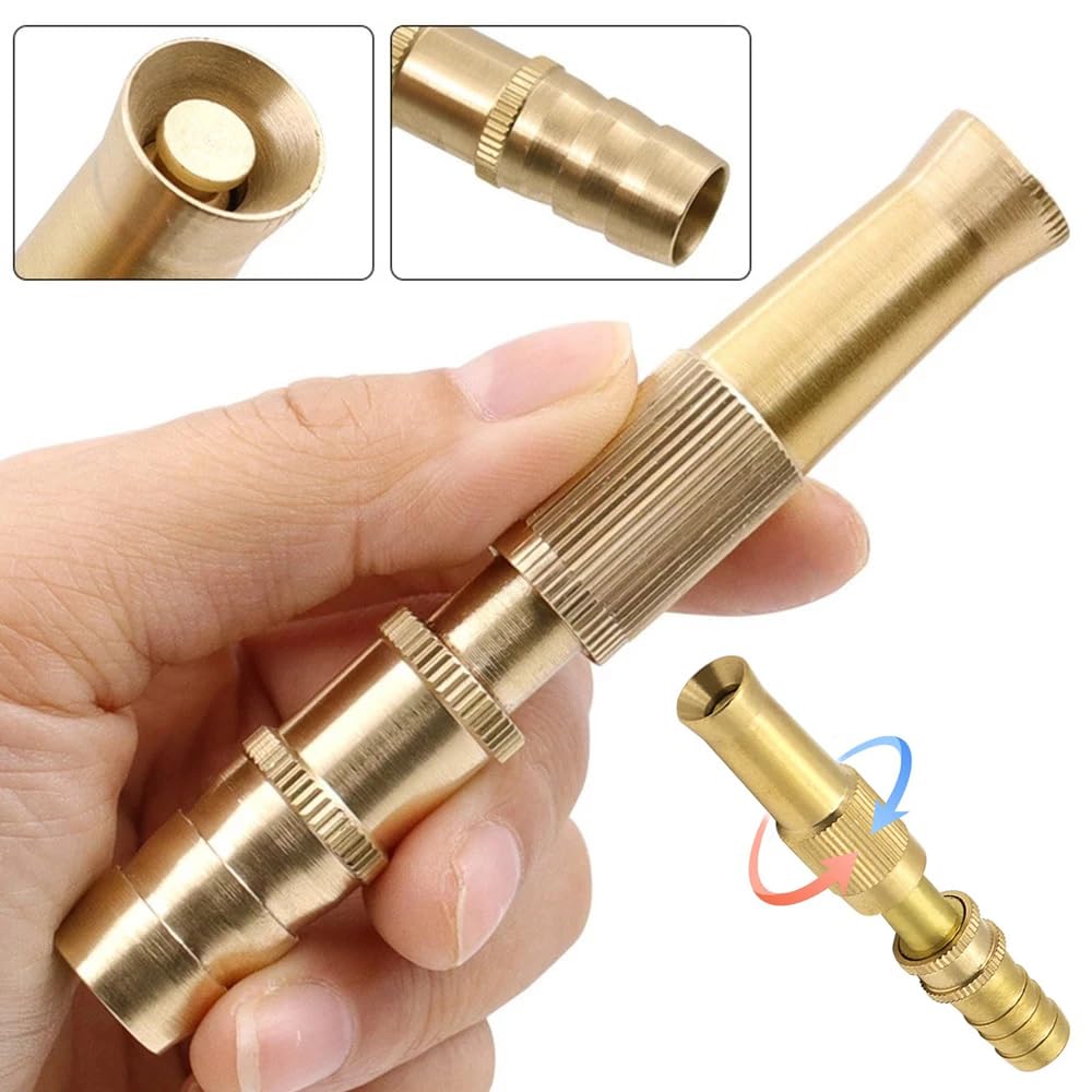 RecDec 2 Pack High Pressure Hose Nozzle Brass Adjustable Twist Spray Sprinkler Heavy Duty Quick Connect Jet Sweeper Spout for Water Gun Tap Spigot Garden Hose Connector Fittings Pipe