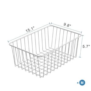 iSPECLE Freezer Organizer Bins - 4 Pack Medium Upright Freezer Baskets for 14 to 15.5 cu.ft Stand up Freezer, Easily Sort and Get Food, Air Circulation Stop Food Sliding out from Freezer, White