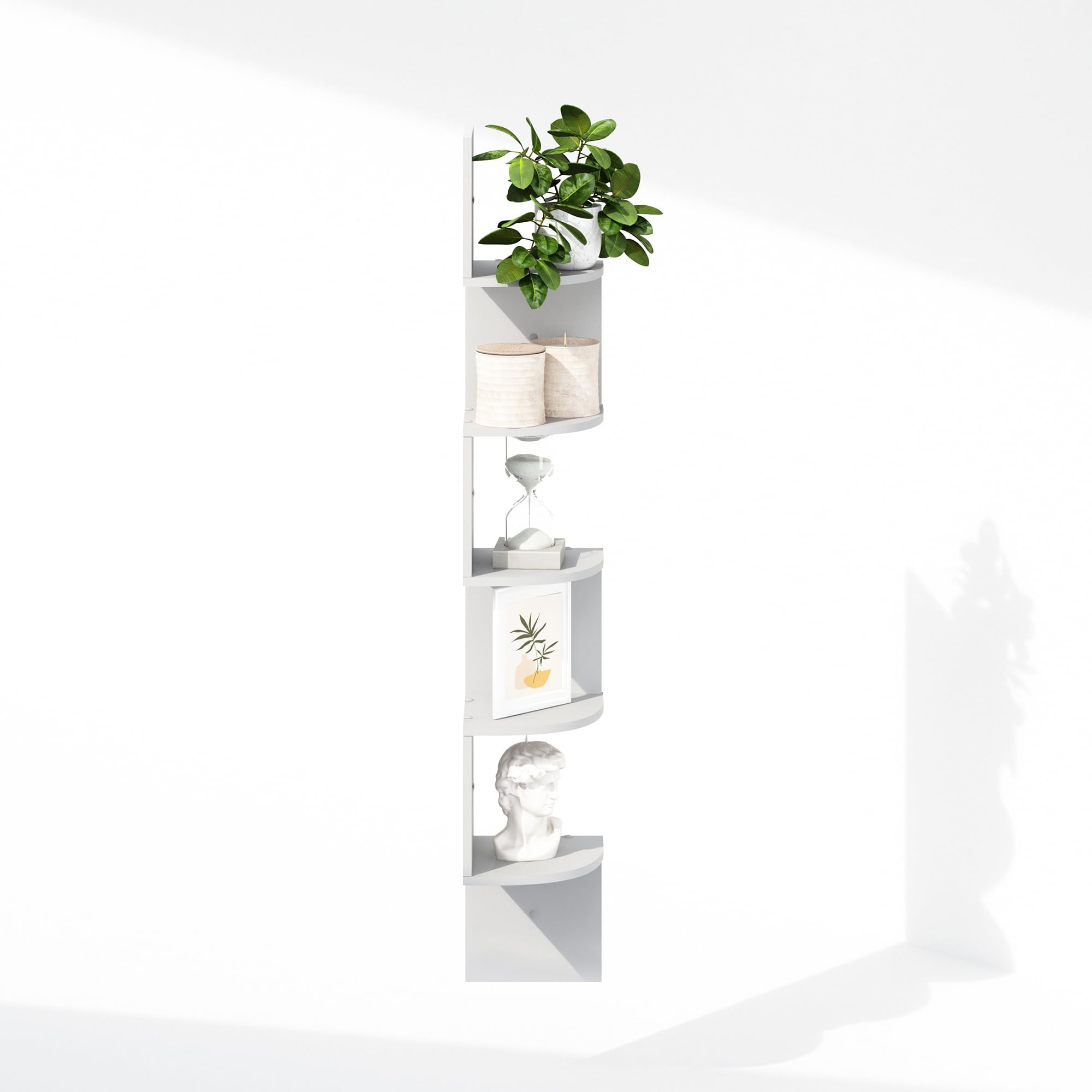 Furinno 5-Tier Floating Corner Shelf, Wall Mount Shelves for Storage and Display, White