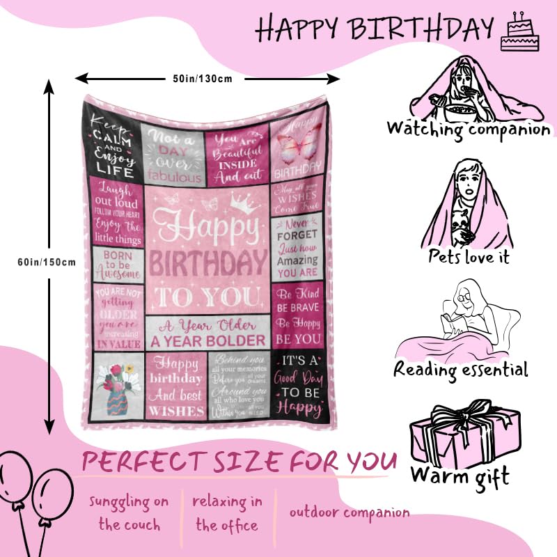 Julazy Birthday Gifts for Women/Men, Birthday Decorations Blanket 50"X60", Birthday Gifts for Mom/Her/Girl/Sister for Women Birthday Unique, Womens Birthday Gifts, Happy Birthday Throw