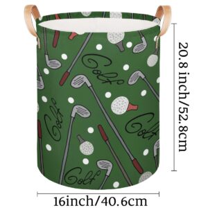 Large Laundry Basket Collapsible Laundry Hamper Cartoon Green Golf Ball Sport Laundry Bag with Handles Tall Clothes Hamper Toys Storage Basket Bin for Nursery College Dorm (70L)