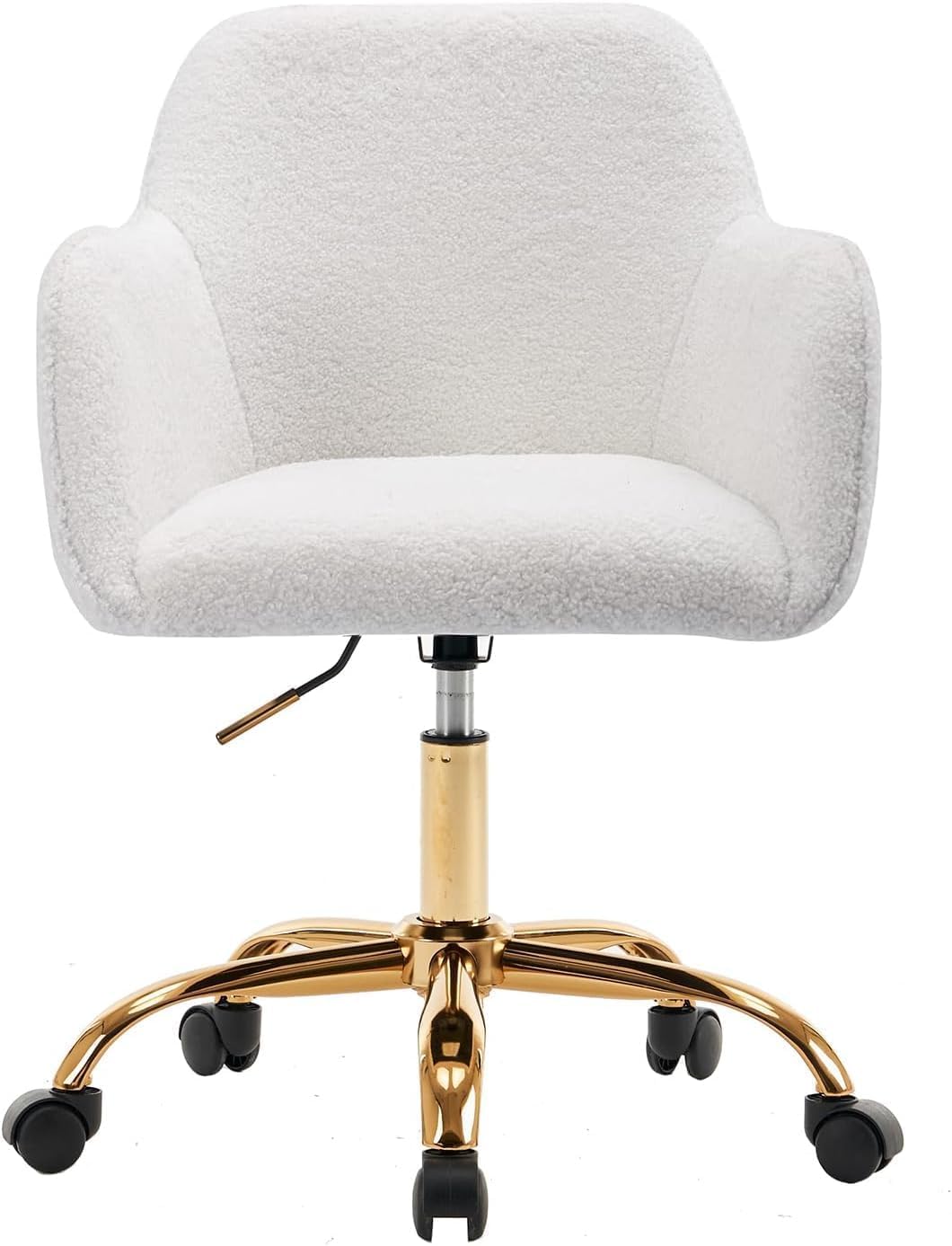 Yoluckea Faux Fur Desk Chair for Women Girl Teen, Home Office Desk Chair with Rolling Wheels, Modern Furry Vanity Chair for Makeup Room Bedroom Living Room, Adjustable Swivel Cute White Desk Chair