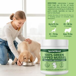 Special Breed Green Lipped Mussels for Dogs & Cats - Premium Joint Supplement Powder for HIPS, Joints, and Muscles (300 Grams, Up to 1,000 Servings)