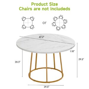 ONBRILL Round Dining Table, 47.24 Inch Kitchen Table for 4-6 People, Wooden Faux Marble Dinner Room Table with Gold Base, Circle Modern Small Table for Home Dining Room Kitchen Restaurant (White)