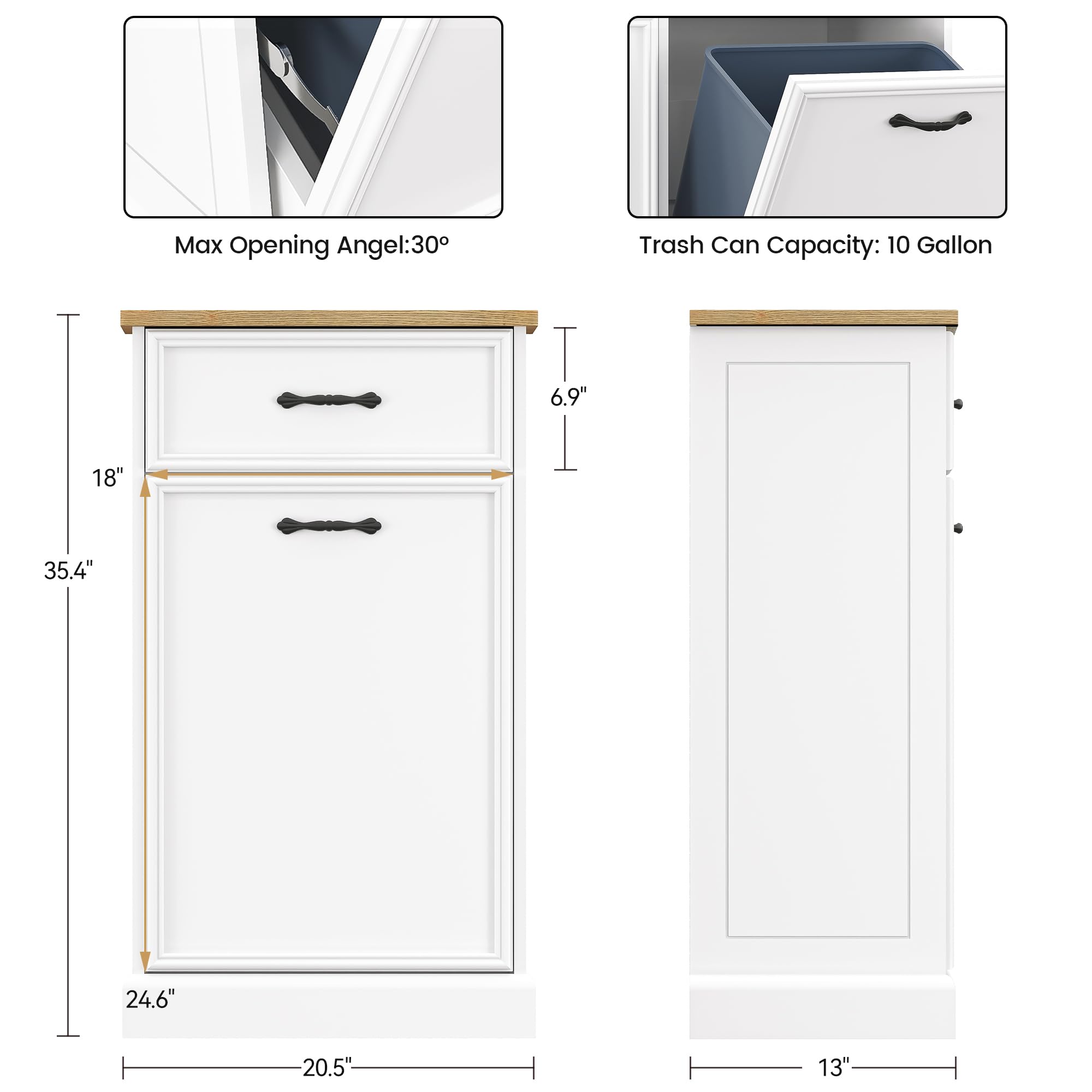 GAOMON Trash Can Cabinet, Tilt Out Hidden Trash Cabinet 10 Gallon for Kitchen Dining Room, Recycling Trash Bin Cabinet Free Standing Laundry Hamper