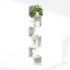 Furinno 5-Tier Floating Corner Shelf, Wall Mount Shelves for Storage and Display, White