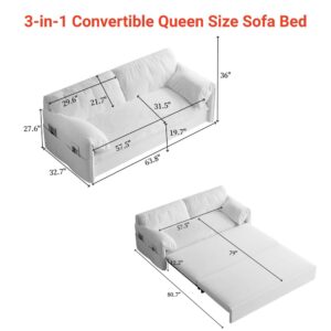 Eafurn Velvet Upholstery Queen Size Pull Out Sofa Bed, 3-in-1 Convertible Sleeper Couch with Soft & Wide Armrest and Side Storage,Multi-Functional Reversible Futon Loveseat Sofabed for Living Room,RV