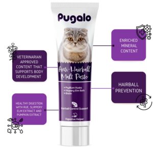 Pugalo Cat Hairball Remedy, Cat Hairball Malt Paste 100ml, Hairball Gel for Cats 3.5oz