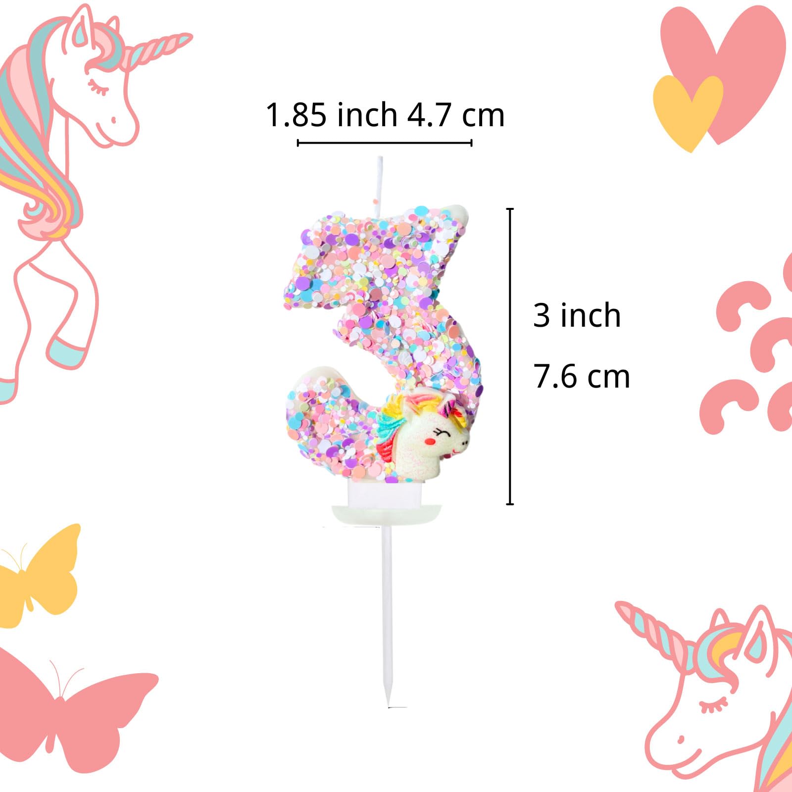 CasaPopz Unicorn Birthday Number Candles for Cake, Pink Number 5 Candle, Fun Glitter Unicorn Cake Topper, Birthday Decorations Cupcake Topper for Party Supplies