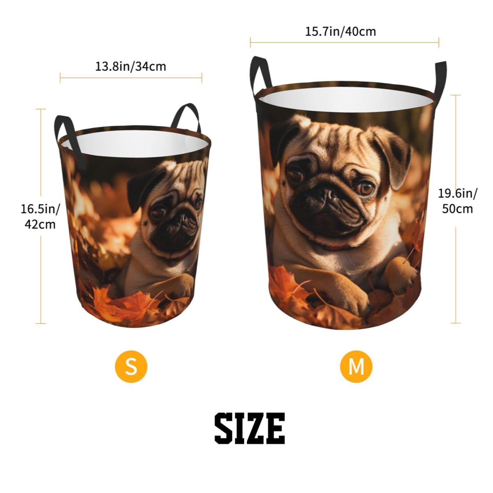 FeHuew Pug on Autumn Leaves Collapsible Laundry Basket with Handle Waterproof Hamper Storage Organizer Large Bins for Dirty Clothes, toys