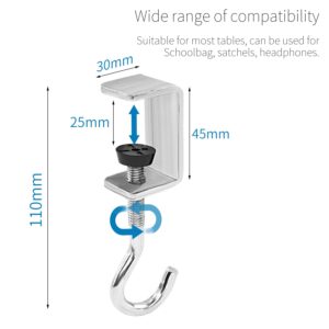 4 Pack Desk Bag Holder Schoolbag Hooks Headphone Hanger Stand, Adjustable Metal Under Desk Clamp Hook Mount for Portable Bag Gaming Headphones Clothes Table Hook, Save Space