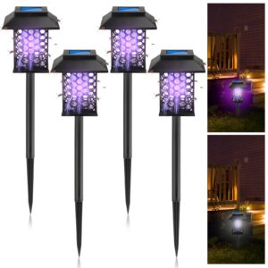 qualirey 4 pcs solar bug zapper outdoor waterproof mosquito zapper outdoor mosquito killer lamp for indoor garden patio backyard use insect fly pest mosquito repellent, purple and white light