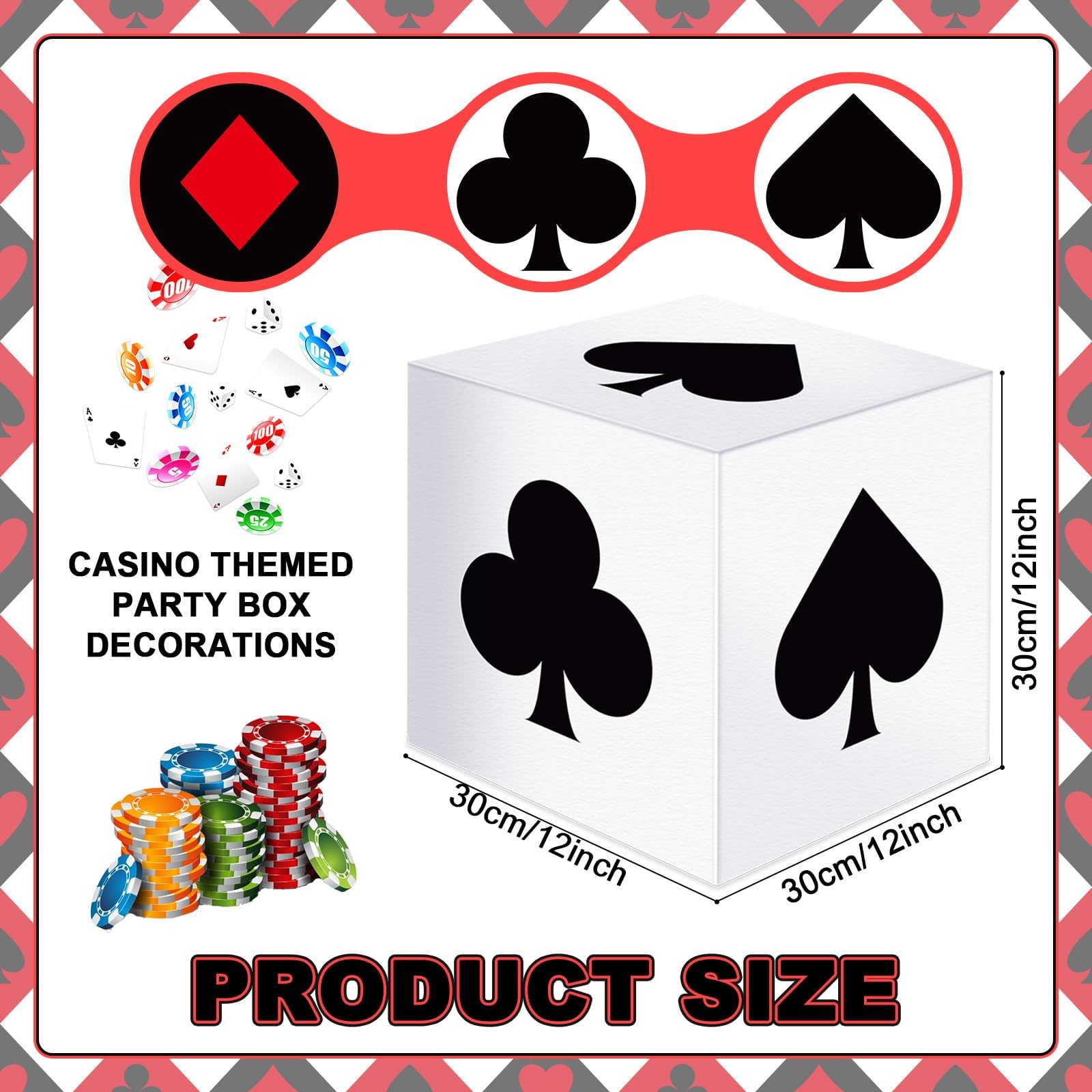 CHUNNIN 4 Pcs Casino Theme Party Decorations Casino Party Favor Boxes 12 Inch Large Dice Poker Boxes Bulk for Centerpieces Las Vegas Game Night Birthday Graduation Prom Party Decorations Supplies