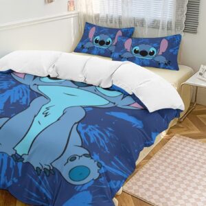 Dxoizyu Anime Bedding Sets Cute Cartoon Printed Duvet Cover Soft Bedroom Bed Decor Gifts for Boys Girls Teens Kids Children 3 Piece with 1 Duvet Cover and 2 Pillowcase Queen Size, BED-ST-3