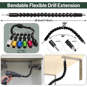 38Pcs Flexible Drill Bit Extension Set, 105° Right Angle Drill Attachment, Bendable Drill Extension, Rotatable Joint Socket 1/4 3/8 1/2 Inch Hex Socket Adapter, Screwdriver Bit Kit & Bits Holder