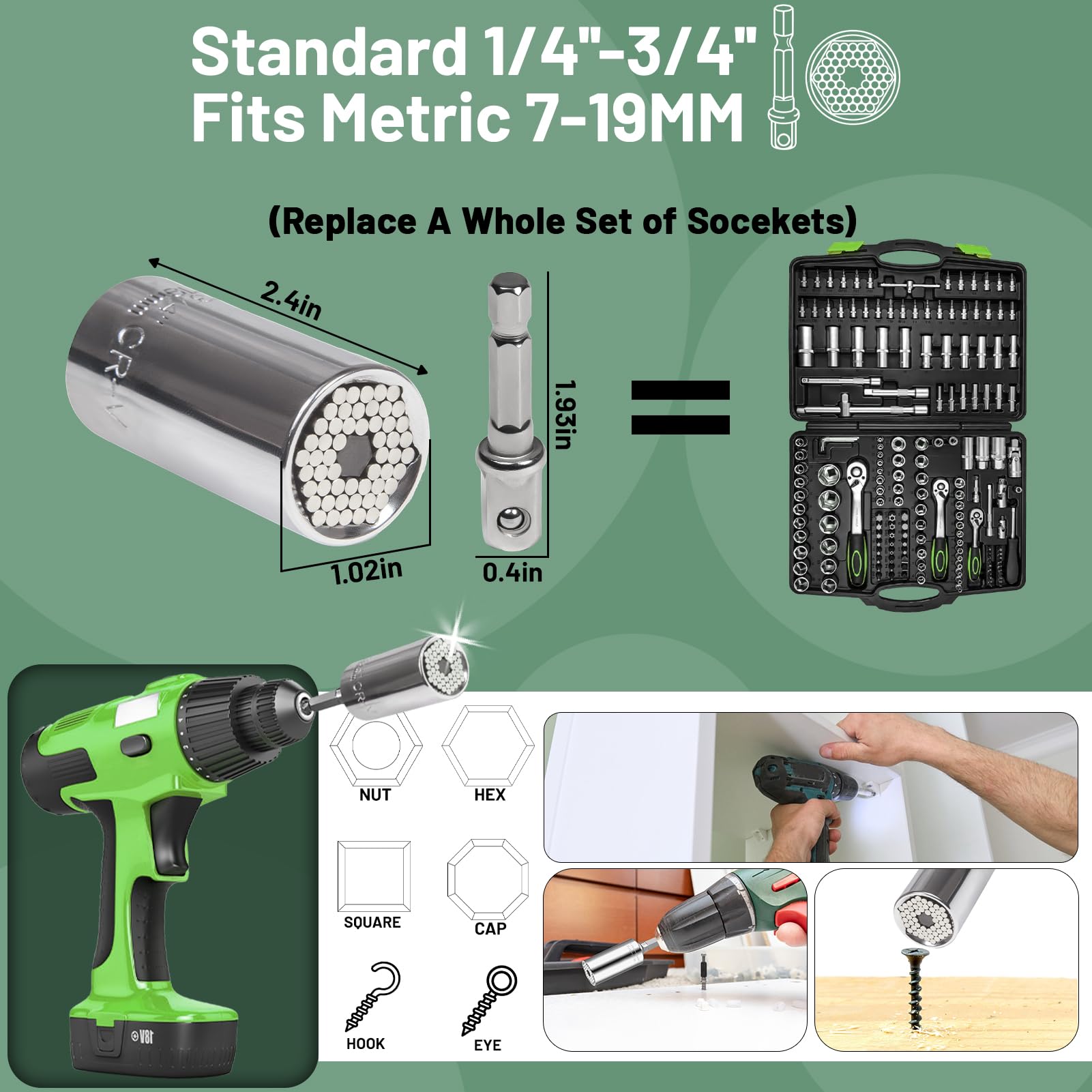 38Pcs Flexible Drill Bit Extension Set, 105° Right Angle Drill Attachment, Bendable Drill Extension, Rotatable Joint Socket 1/4 3/8 1/2 Inch Hex Socket Adapter, Screwdriver Bit Kit & Bits Holder