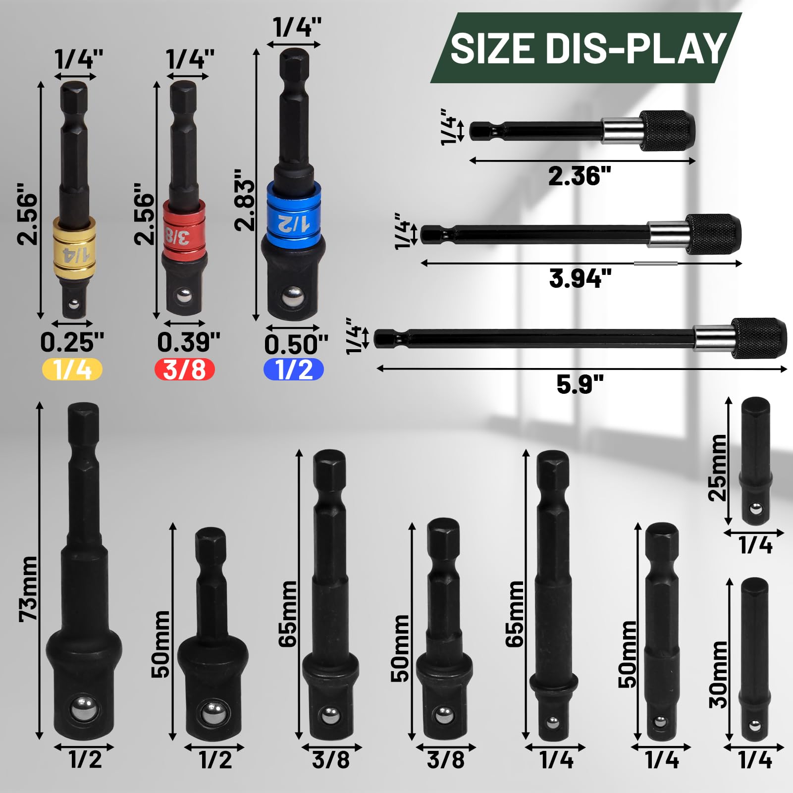 38Pcs Flexible Drill Bit Extension Set, 105° Right Angle Drill Attachment, Bendable Drill Extension, Rotatable Joint Socket 1/4 3/8 1/2 Inch Hex Socket Adapter, Screwdriver Bit Kit & Bits Holder