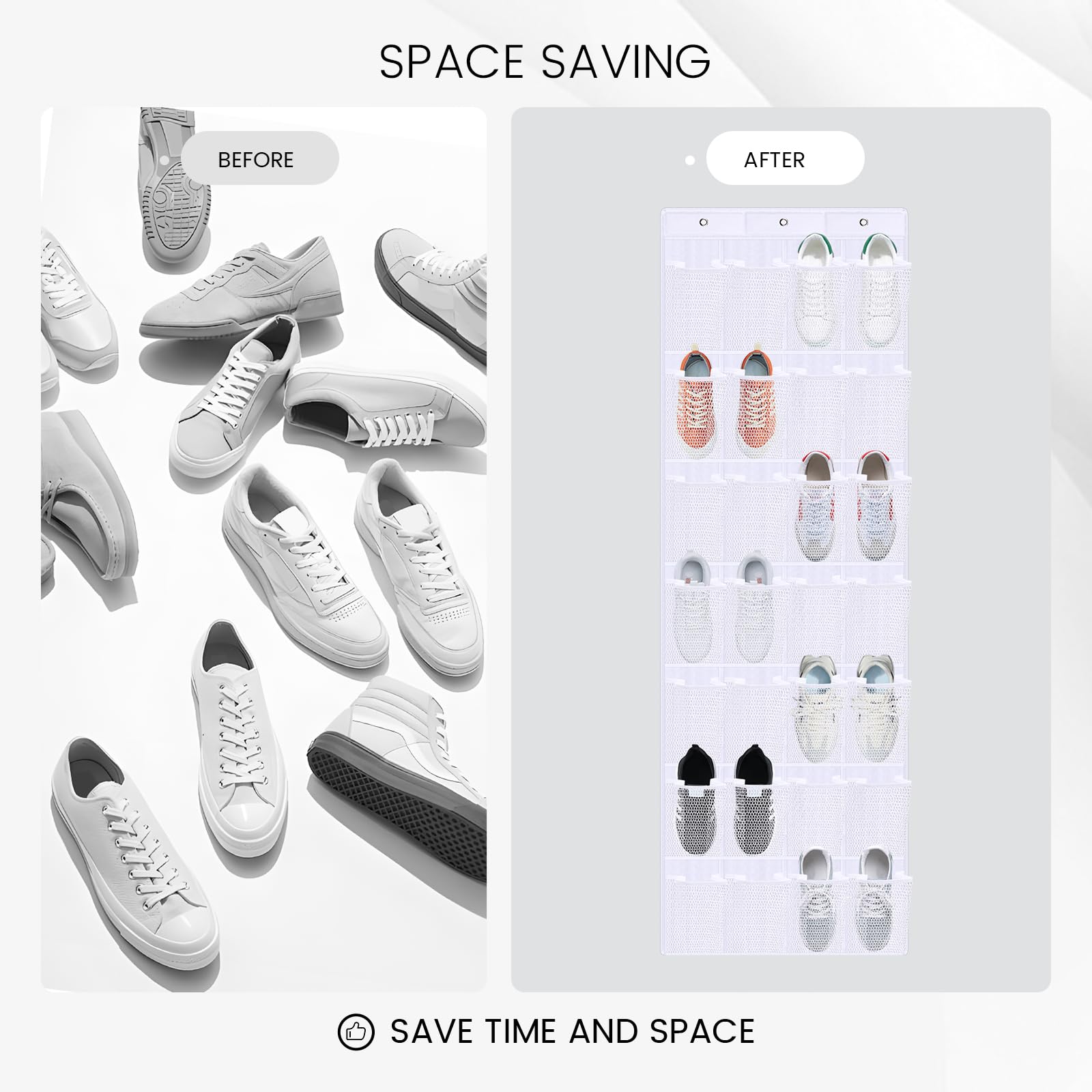 HAKACC 28 Pockets Over The Door Shoe Organizer, Hanging Shoe Organizer for Closet, Shoe Rack for Door, Hanging Shoe Storage Bag, White