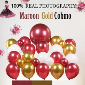 Maroon and Gold Balloon Garland Kit 132 pcs pearl Burgundy and White chrome Gold white Balloons for 2024 graduation Bridal Shower Birthday Party Decorations