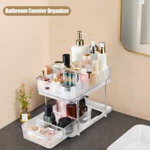 Flytreal 2 Tier Vanity Makeup Perfume Organizer Tray, Bathroom Counter Organizers and Storage, Clear Skincare Cosmetic Holder, Multi-Purpose Under Kitchen Sink Medicine Cabinet Pull Out Organizer