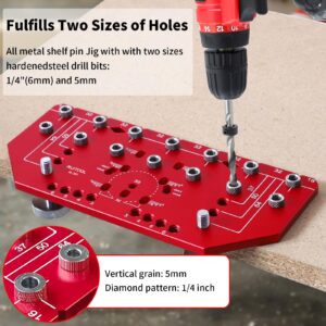 RUITOOL Shelf Pin Jig and Hinge Jig Two-in-One, Self-contained Clamping Function All Metal Shelf Pin Drilling Jig with 1/4" and 5mm Drill Bits, Shelf Jig and Cabinet Hardware Jig Tool Drill Guide