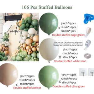 Sage Green Brown Balloon Garland Kit Double stuffed Olive Green Nude Apricot Dusty Green Grey White Latex Balloons Jungle Safari Balloon Arch kit for Wild One Baby Shower Birthday Party Decoration